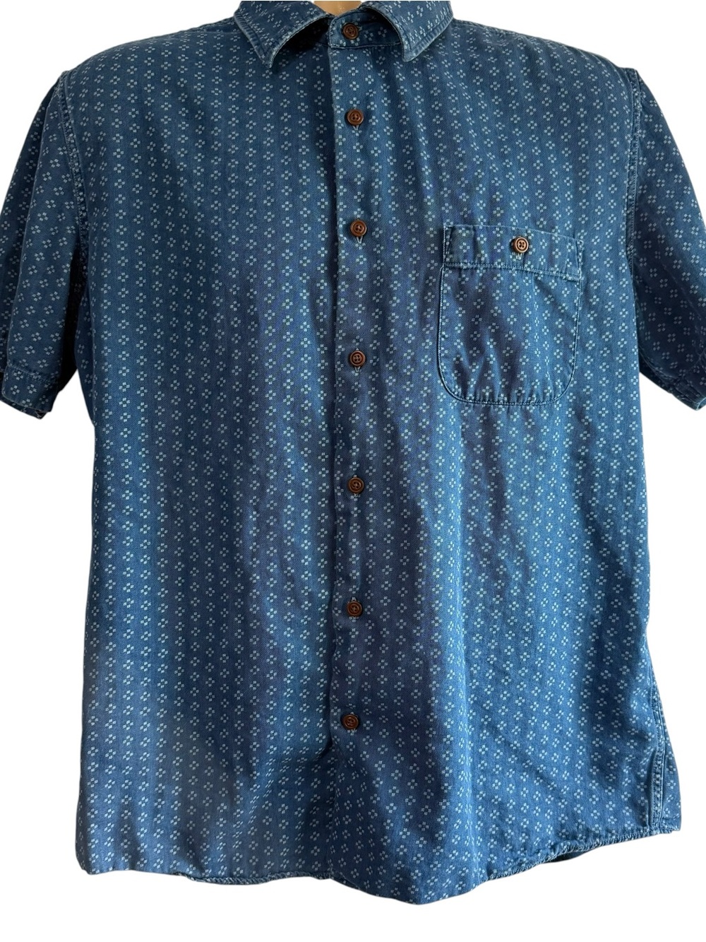 Faherty Indigo Blue Short-Sleeve Button-Down with Pocket Large